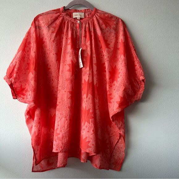 New VIRGINIA JOHNSON ARTIST TUNIC  RED/PINK DRAGONFLOWER - Picture 1 of 10